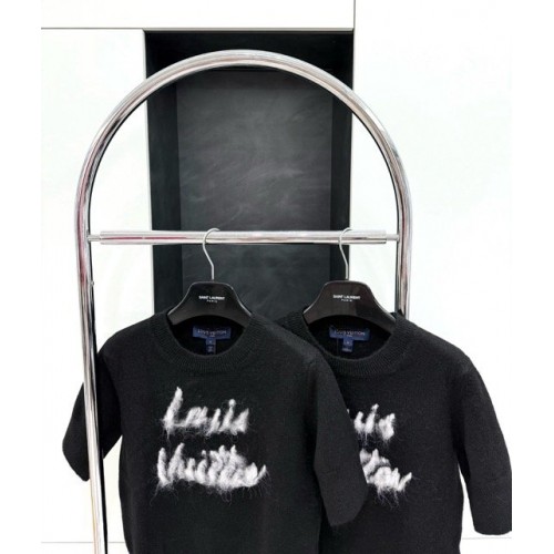 LV 2024FW Mohair Wool Knit Sweater Short Sleeves - Black LV 2024FW Mohair Wool Knit Sweater Short Sleeves - Black