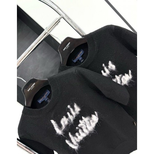 LV 2024FW Mohair Wool Knit Sweater Short Sleeves - Black LV 2024FW Mohair Wool Knit Sweater Short Sleeves - Black