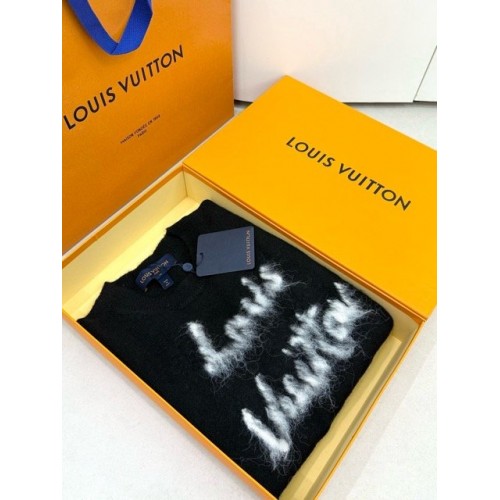 LV 2024FW Mohair Wool Knit Sweater Short Sleeves - Black LV 2024FW Mohair Wool Knit Sweater Short Sleeves - Black