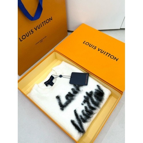 LV 2024FW Mohair Wool Knit Sweater Short Sleeves - White LV 2024FW Mohair Wool Knit Sweater Short Sleeves - White
