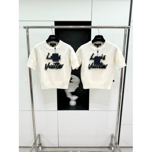 LV 2024FW Mohair Wool Knit Sweater Short Sleeves - White