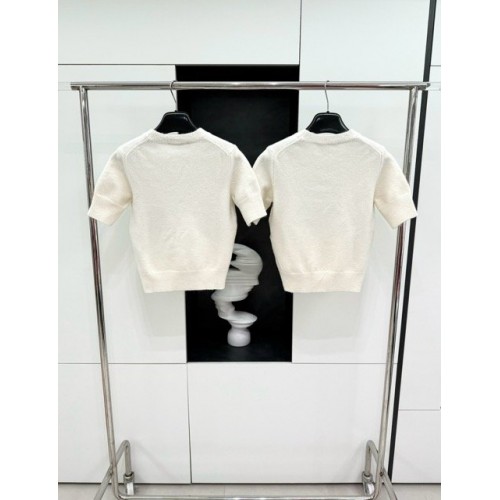 LV 2024FW Mohair Wool Knit Sweater Short Sleeves - White LV 2024FW Mohair Wool Knit Sweater Short Sleeves - White