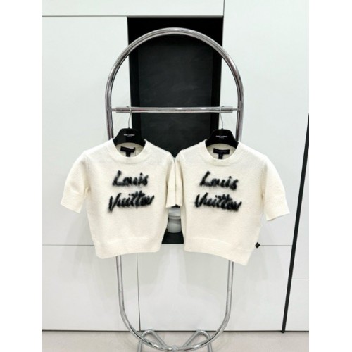 LV 2024FW Mohair Wool Knit Sweater Short Sleeves - White LV 2024FW Mohair Wool Knit Sweater Short Sleeves - White