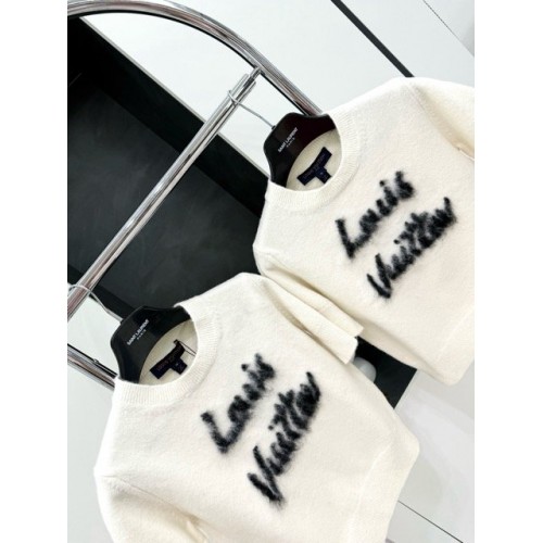 LV 2024FW Mohair Wool Knit Sweater Short Sleeves - White LV 2024FW Mohair Wool Knit Sweater Short Sleeves - White