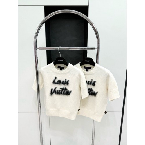 LV 2024FW Mohair Wool Knit Sweater Short Sleeves - White LV 2024FW Mohair Wool Knit Sweater Short Sleeves - White