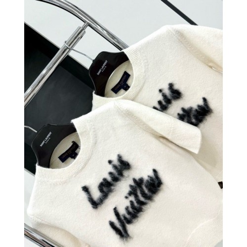 LV 2024FW Mohair Wool Knit Sweater Short Sleeves - White LV 2024FW Mohair Wool Knit Sweater Short Sleeves - White