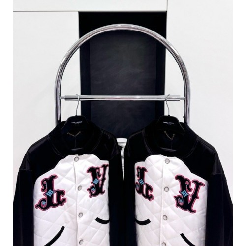 LV 2024FW Show Western Denim Turquoise Baseball Jacket LV 2024FW Show Western Denim Turquoise Baseball Jacket