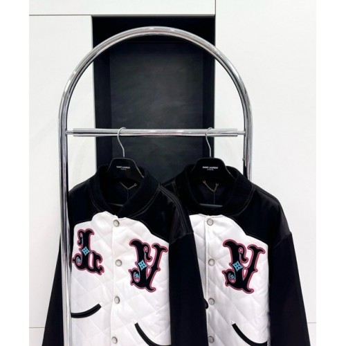 LV 2024FW Show Western Denim Turquoise Baseball Jacket LV 2024FW Show Western Denim Turquoise Baseball Jacket