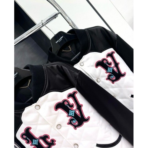 LV 2024FW Show Western Denim Turquoise Baseball Jacket LV 2024FW Show Western Denim Turquoise Baseball Jacket
