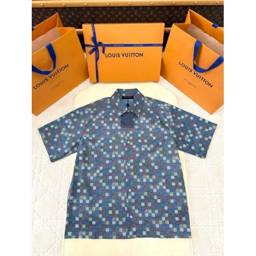LV 2025SS Colorful Checkerboard Suit Shirt Short Sleeve