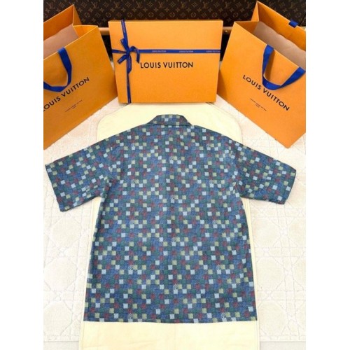 LV 2025SS Colorful Checkerboard Suit Shirt Short Sleeve