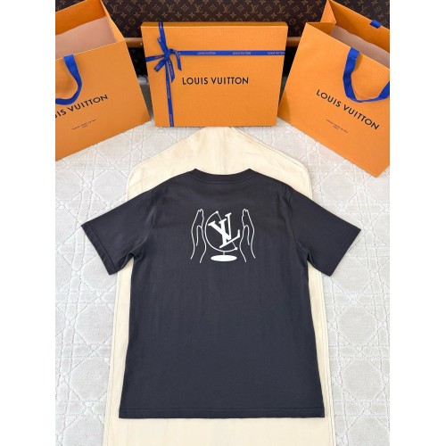 LV 2025SS Early Spring Globe Series Printed Short Sleeves - Black
