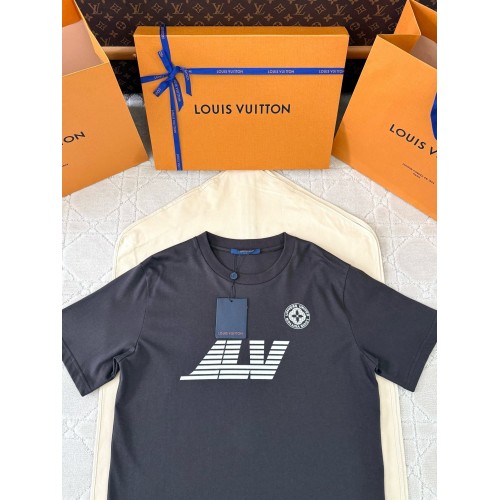 LV 2025SS Early Spring Globe Series Printed Short Sleeves - Black