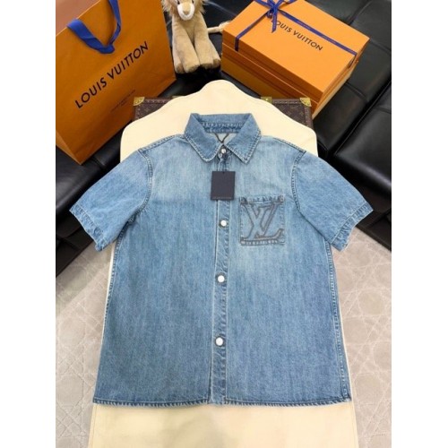 LV 2025SS Early Spring New Denim Pocket Embroidered Short Sleeve Shirt