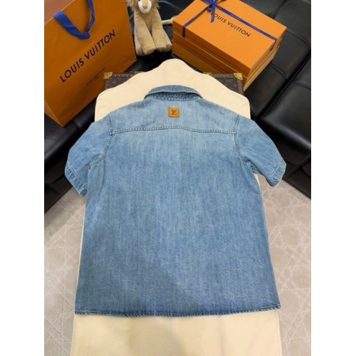 LV 2025SS Early Spring New Denim Pocket Embroidered Short Sleeve Shirt