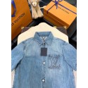 LV 2025SS Early Spring New Denim Pocket Embroidered Short Sleeve Shirt LV 2025SS Early Spring New Denim Pocket Embroidered Short Sleeve Shirt
