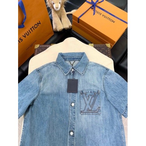 LV 2025SS Early Spring New Denim Pocket Embroidered Short Sleeve Shirt LV 2025SS Early Spring New Denim Pocket Embroidered Short Sleeve Shirt