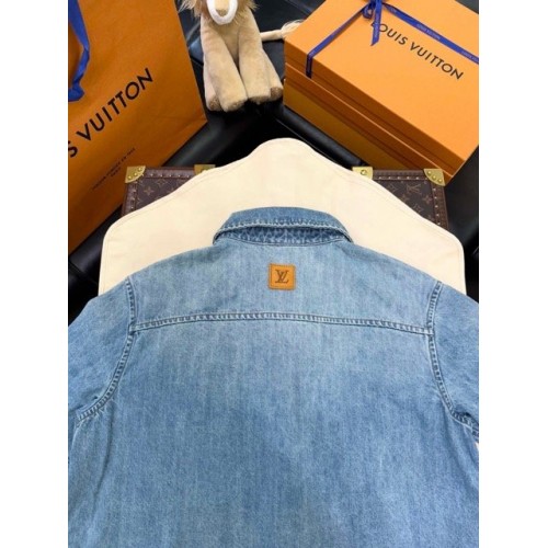LV 2025SS Early Spring New Denim Pocket Embroidered Short Sleeve Shirt LV 2025SS Early Spring New Denim Pocket Embroidered Short Sleeve Shirt