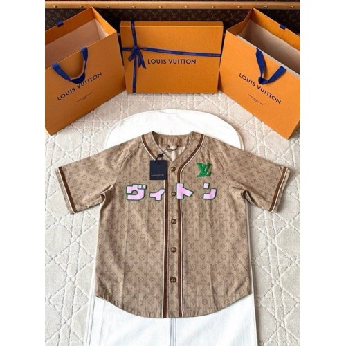 LV 2025SS Early Spring New Denim Short Sleeves - Light Brown