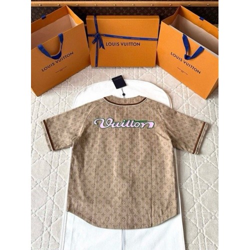 LV 2025SS Early Spring New Denim Short Sleeves - Light Brown