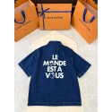 LV 2025SS Earth Print Leather Patched Denim Shirt LV 2025SS Earth Print Leather Patched Denim Shirt