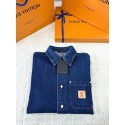 LV 2025SS Earth Print Leather Patched Denim Shirt LV 2025SS Earth Print Leather Patched Denim Shirt