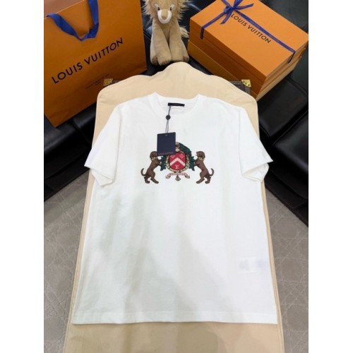 LV 2025SS Pearl and Diamond Embroidered Short Sleeve - White
