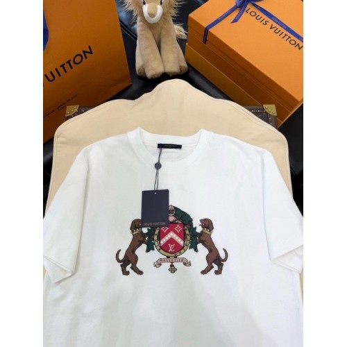 LV 2025SS Pearl and Diamond Embroidered Short Sleeve - White LV 2025SS Pearl and Diamond Embroidered Short Sleeve - White