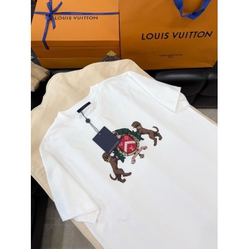 LV 2025SS Pearl and Diamond Embroidered Short Sleeve - White LV 2025SS Pearl and Diamond Embroidered Short Sleeve - White