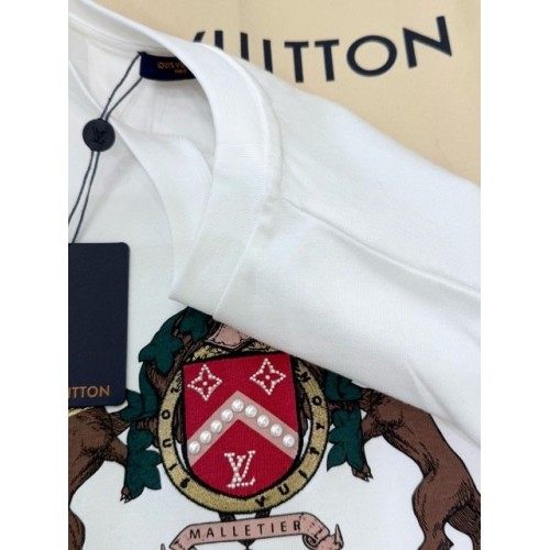 LV 2025SS Pearl and Diamond Embroidered Short Sleeve - White LV 2025SS Pearl and Diamond Embroidered Short Sleeve - White
