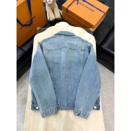 LV 2025SS Pocket Embroidery Washed Denim Jacket - Light Blue