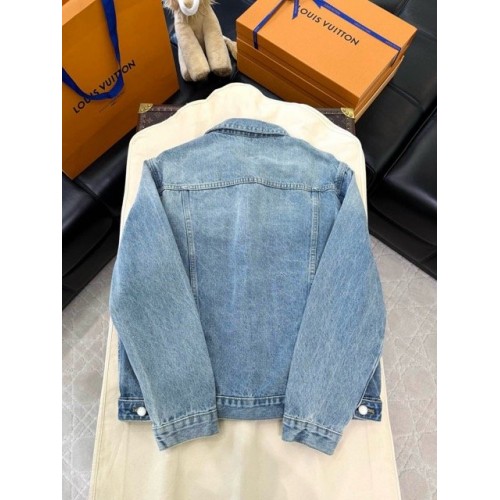 LV 2025SS Pocket Embroidery Washed Denim Jacket - Light Blue