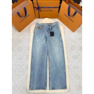 LV 2025SS Pocket Embroidery Washed Jeans - Light Blue