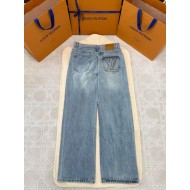 LV 2025SS Pocket Embroidery Washed Jeans - Light Blue