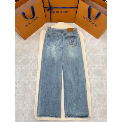 LV 2025SS Pocket Embroidery Washed Jeans - Light Blue