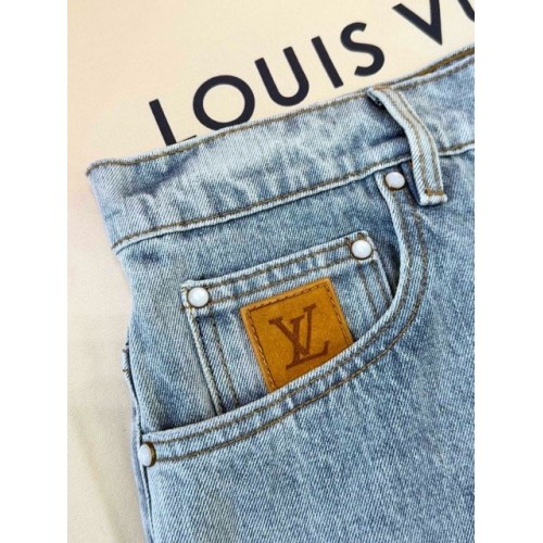 LV 2025SS Pocket Embroidery Washed Jeans - Light Blue LV 2025SS Pocket Embroidery Washed Jeans - Light Blue