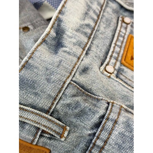 LV 2025SS Pocket Embroidery Washed Jeans - Light Blue LV 2025SS Pocket Embroidery Washed Jeans - Light Blue
