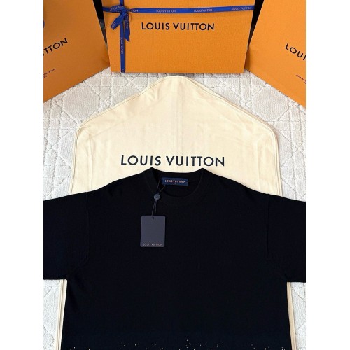 LV 2025SS Rhinestone Gradient Short Sleeve - Black