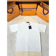LV 2025SS Rhinestone Gradient Short Sleeve - White