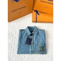 LV 25SS Custom-Dyed Denim Short-Sleeves with Pocket Embroidery LV 25SS Custom-Dyed Denim Short-Sleeves with Pocket Embroidery