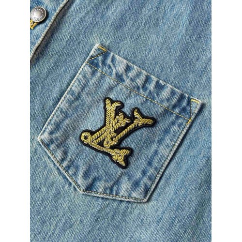 LV 25SS Custom-Dyed Denim Short-Sleeves with Pocket Embroidery LV 25SS Custom-Dyed Denim Short-Sleeves with Pocket Embroidery