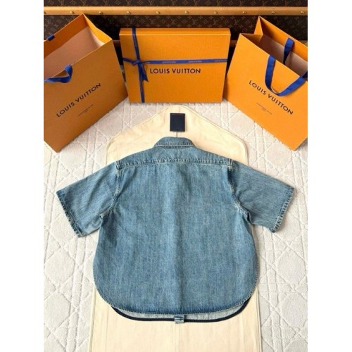 LV 25SS Custom-dyed Pocket Embroidery Denim Short Sleeve - BLUE