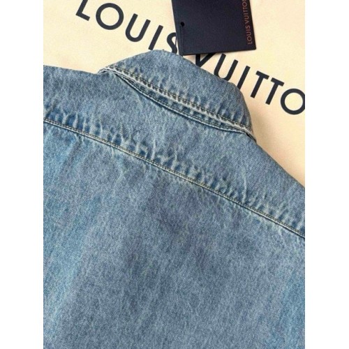 LV 25SS Custom-dyed Pocket Embroidery Denim Short Sleeve - BLUE LV 25SS Custom-dyed Pocket Embroidery Denim Short Sleeve - BLUE