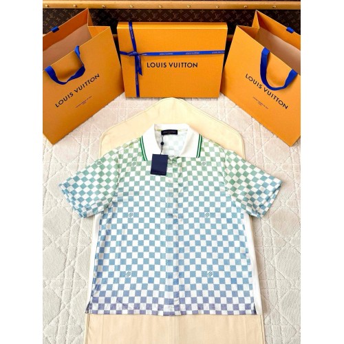 LV 25SS Early Srping New Colour Checkerboard Short Sleeve Shirt