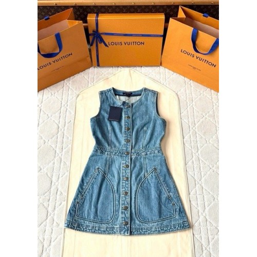 LV 25SS Nautical Collection Women's Collarless Denim Dress