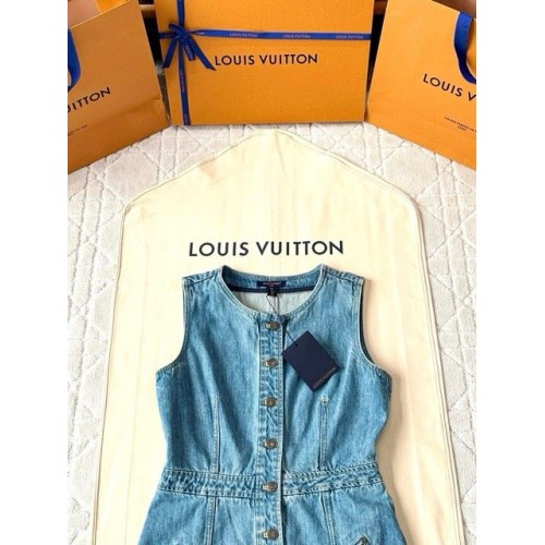 LV 25SS Nautical Collection Women's Collarless Denim Dress LV 25SS Nautical Collection Women's Collarless Denim Dress