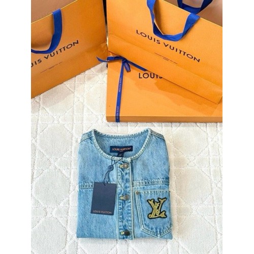 LV 25SS Nautical Series Women's Collarless Denim Long Sleeve LV 25SS Nautical Series Women's Collarless Denim Long Sleeve