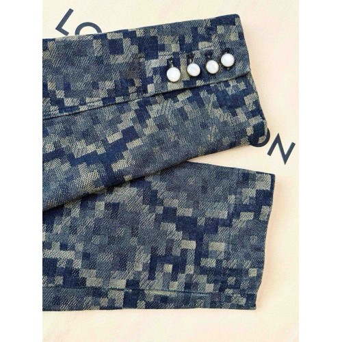 LV 25SS Snake Mosaic Denim Collarless Blazer Jacket LV 25SS Snake Mosaic Denim Collarless Blazer Jacket