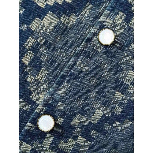 LV 25SS Snake Mosaic Denim Collarless Blazer Jacket LV 25SS Snake Mosaic Denim Collarless Blazer Jacket