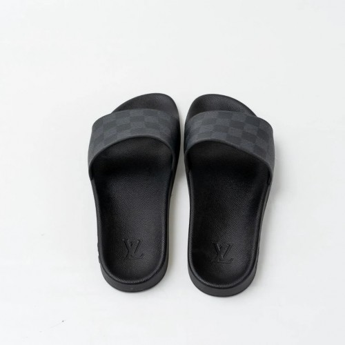 LV Damier Men's Pool Slides - Dark Grey